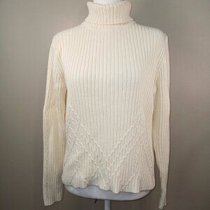 JONES NEW YORK COUNTRY CREAM TURTLENECK SWEATER EMBOSSED EDGES WOMENS SIZE MED
